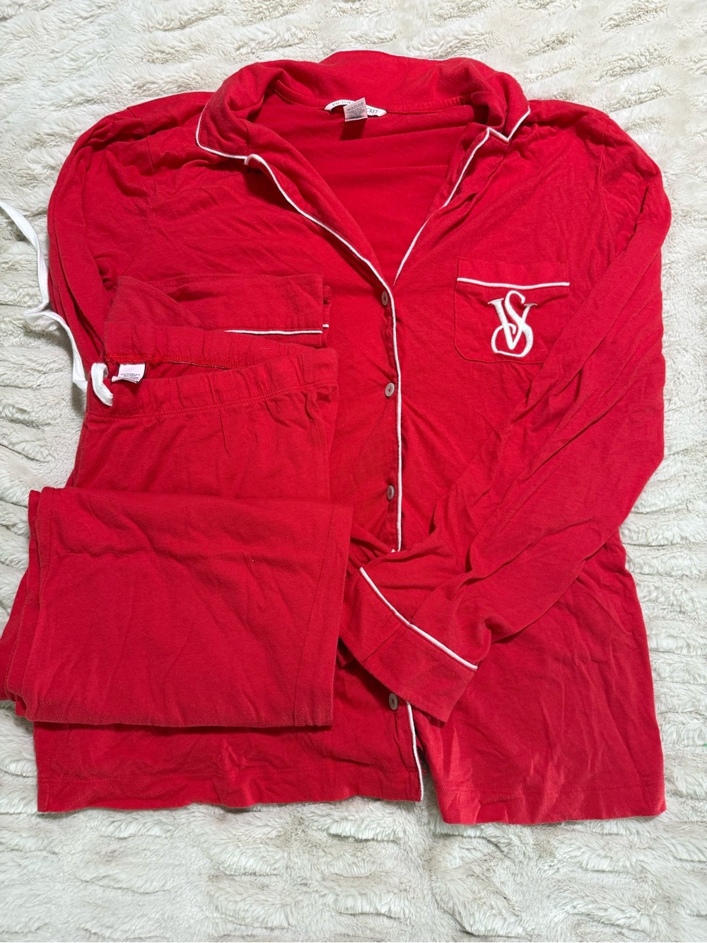 Victoria's Secret Red Pajama Long Sleeve & Pants Set Size Medium Long
